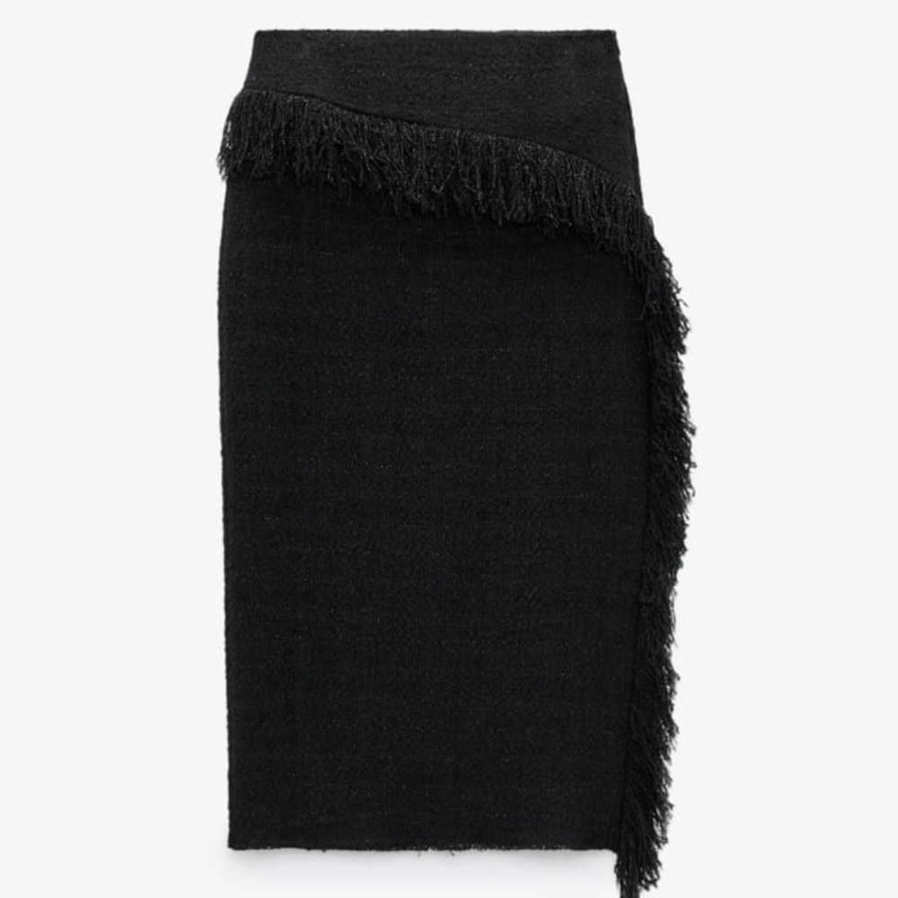 Zara Textured skirt black shimmer fringe NWT S